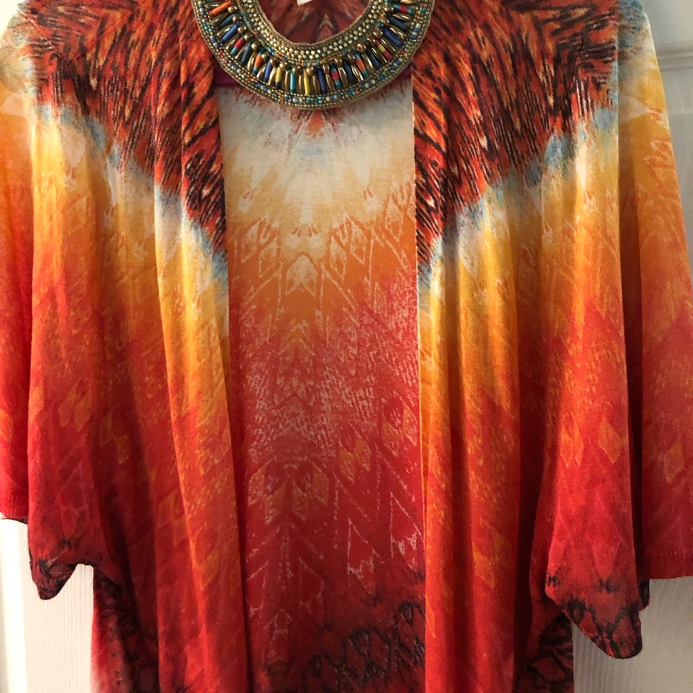 Chico's Red and Orange Shrug with Dramatic Gradient